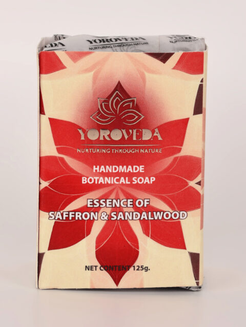 Yoroveda Handmade Botanical Soap – Essence of Saffron & Sandalwood is a luxurious Ayurvedic blend designed to cleanse, hydrate, and rejuvenate the skin. Enriched with Saffron, Sandalwood, Almond, Neem, and other natural extracts, this soap provides deep nourishment, enhances skin radiance, and leaves behind a calming, woody aroma.